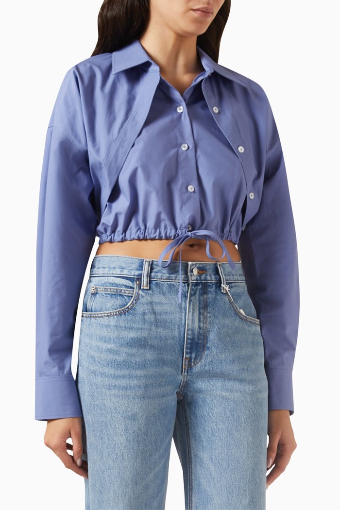 

Double Layered Cropped Shirt in Cotton, Blue