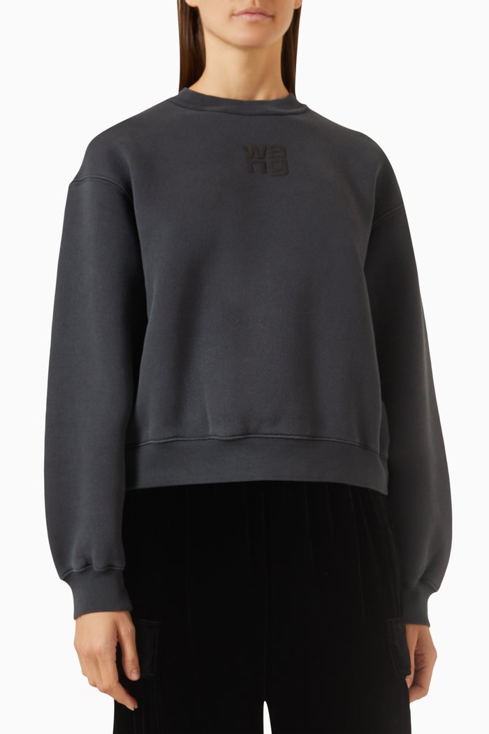 

Puff Logo Sweatshirt in Structured Terry, Black