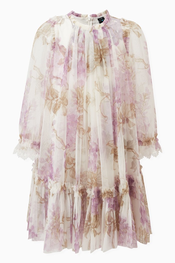 

Wisteria Long-sleeve Dress in Tulle, White