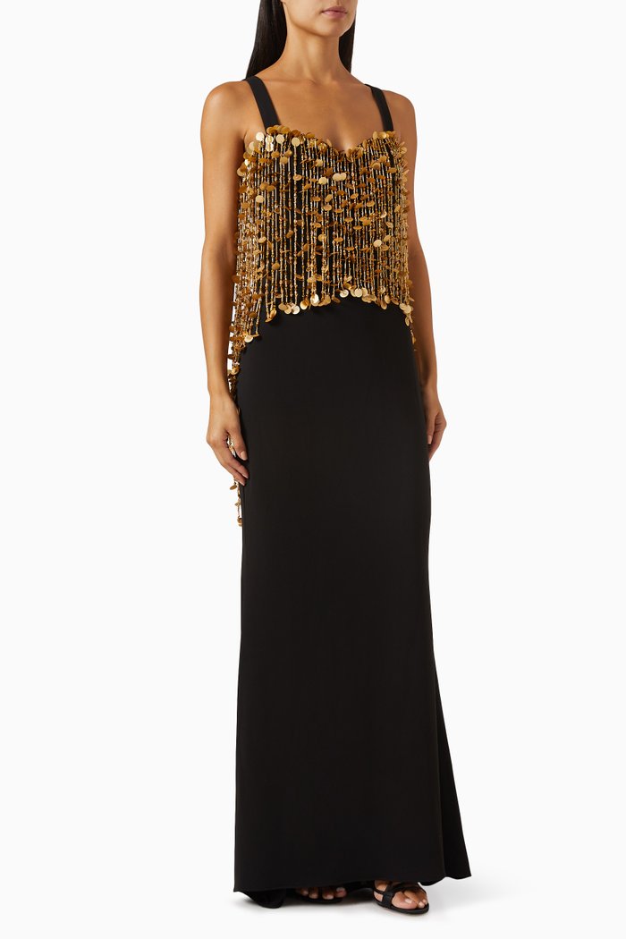 

Beaded Fringe Column Gown in Odessa, Multicolour