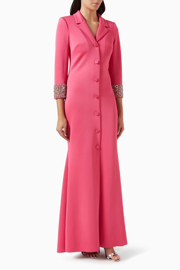 

Embellished-cuff Coat Dress in Scuba, Pink