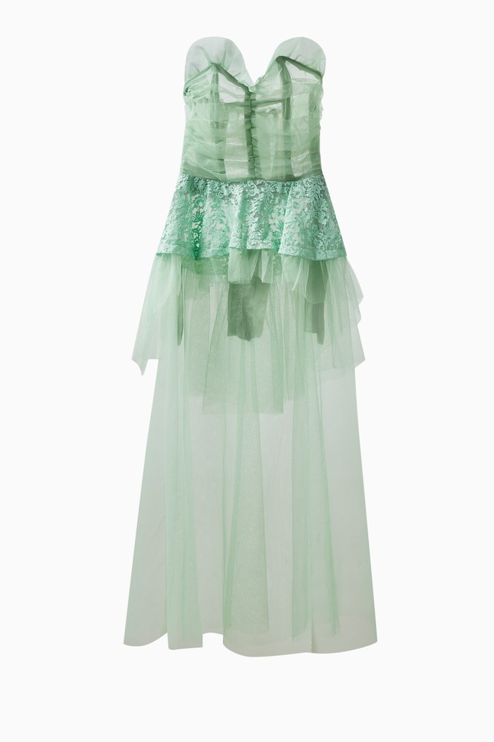 

Ruffle Peplum Dress in Tulle, Green