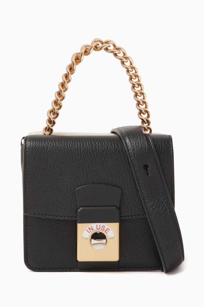 Lock Square Crossbody Bag in Leather, Black