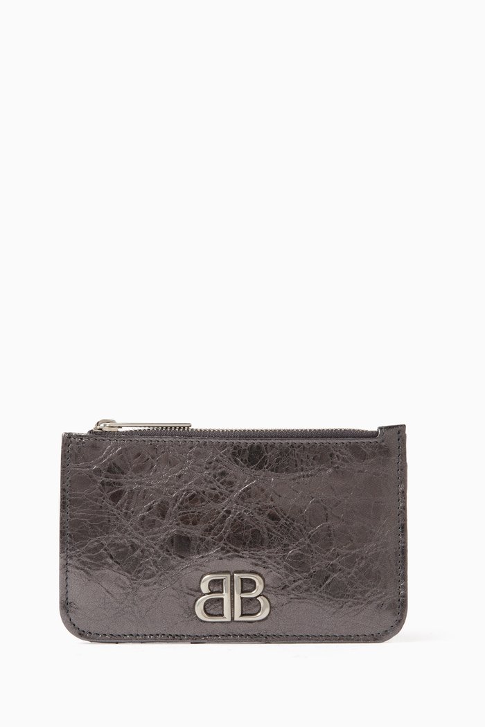 

Cash Long Coin & Card Holder in Metallic Lambskin, Grey