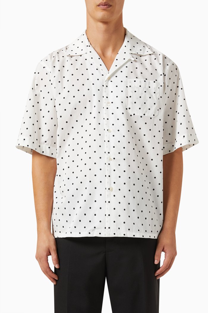 

Polka Dot Bowling Shirt in Cotton Poplin, White