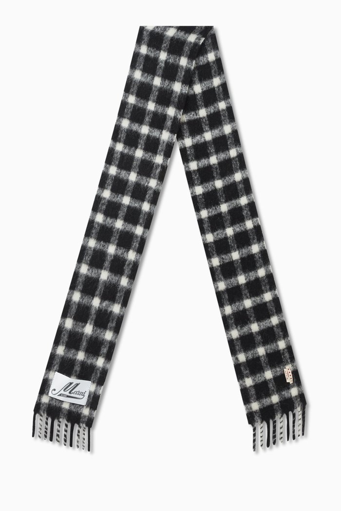 

Check Scarf in Alpaca Wool Blend Knit, Black