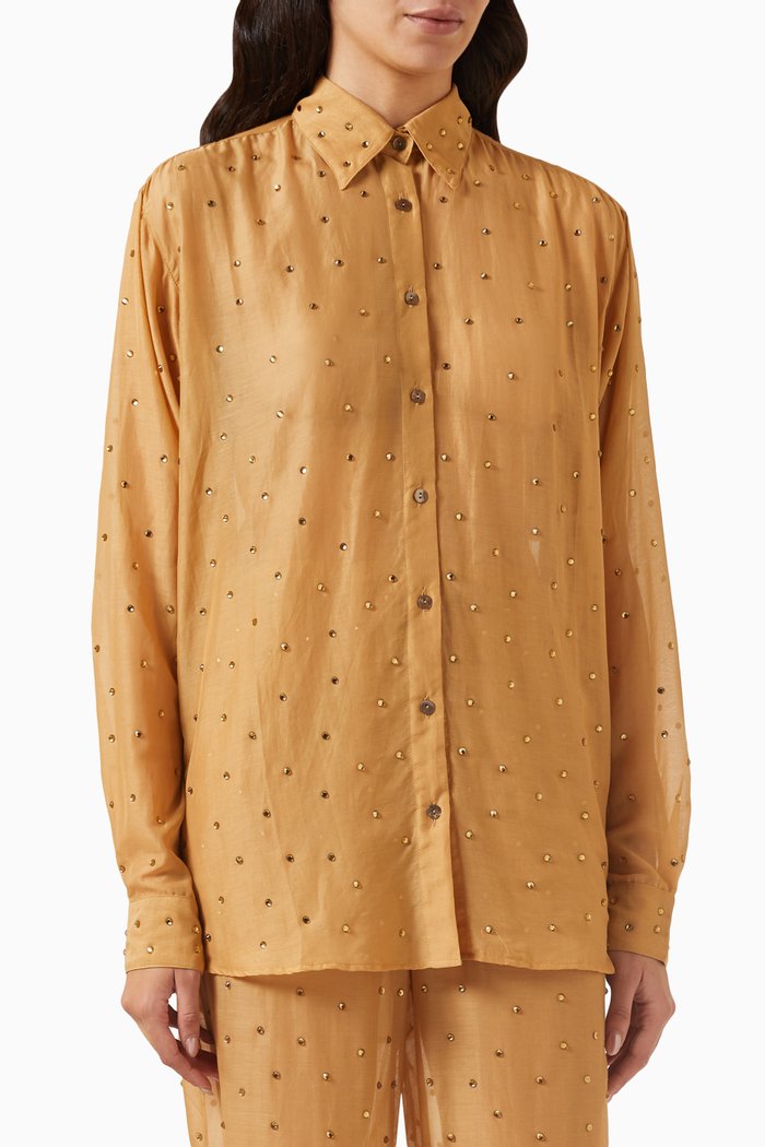 

Gem Long Shirt in Cotton-Silk Blend, Neutral