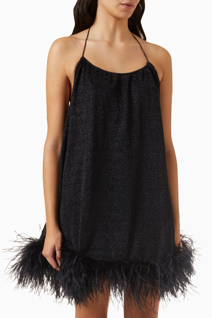 

Lumière Plumage Necklace Mini Dress in Lurex, Black
