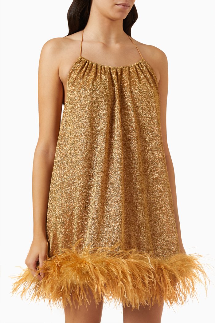 

Lumière Plumage Necklace Mini Dress in Lurex, Brown