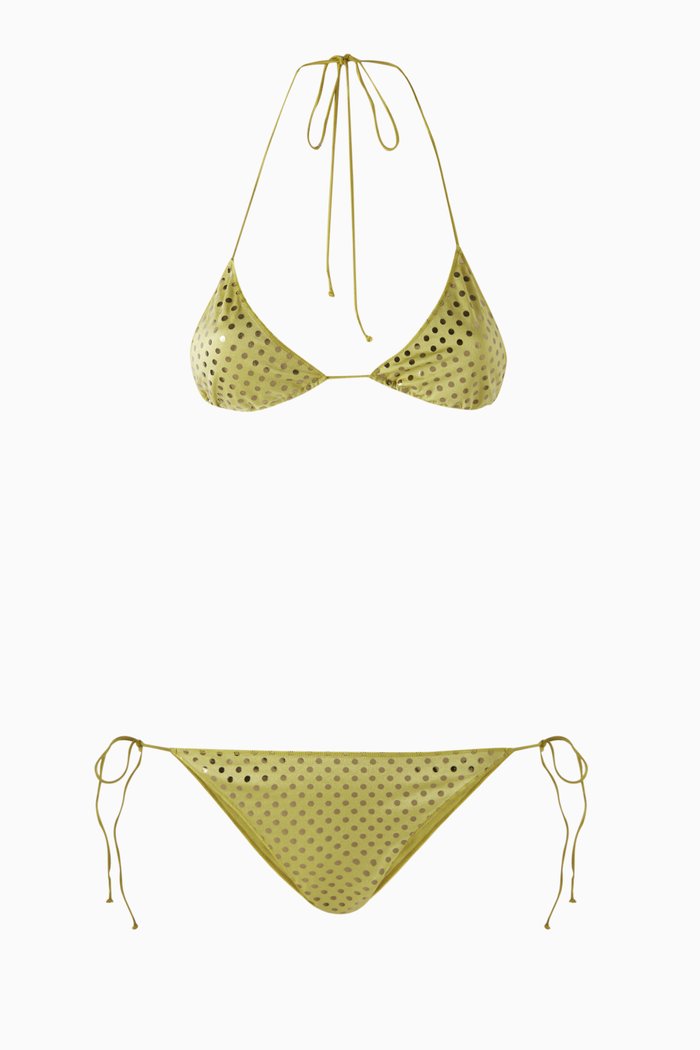 Disco Embellished Microkini in Stretch Nylon, Green