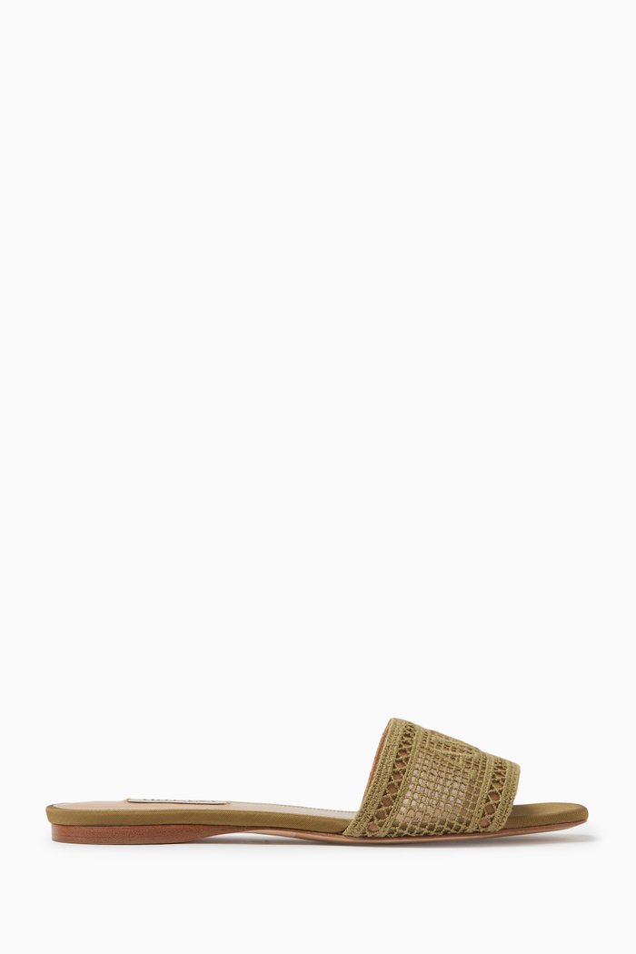 Roma Flat Slides in Organic Cotton Lace, Green