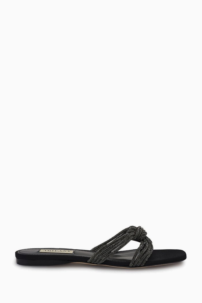 

Capri Crystal Flat Slides in Grosgrain, Black
