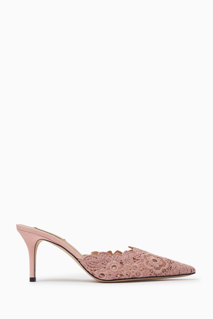 

Amalfi 75 Mules in Crochet Lace, Pink