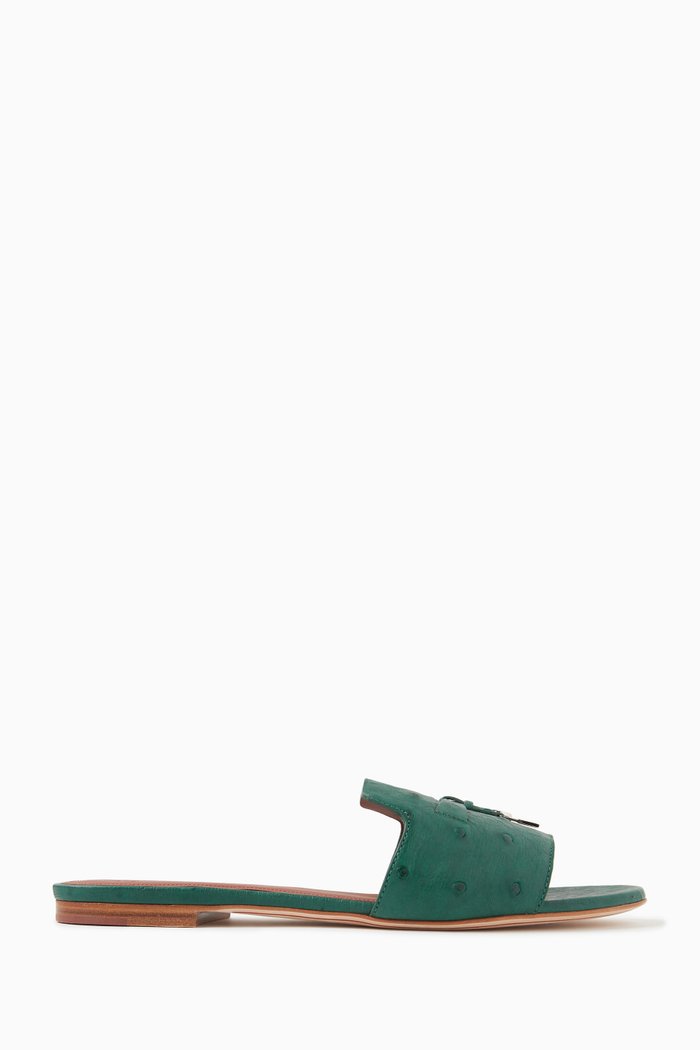 

Summer Charms Flat Sandals in Ostrich Leather, Green