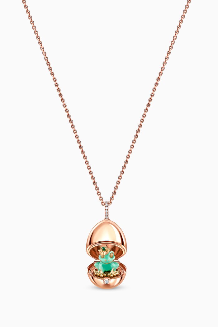 

Essence Lacquer & Diamond Frog Surprise Locket Necklace in 18kt Rose Gold, Green