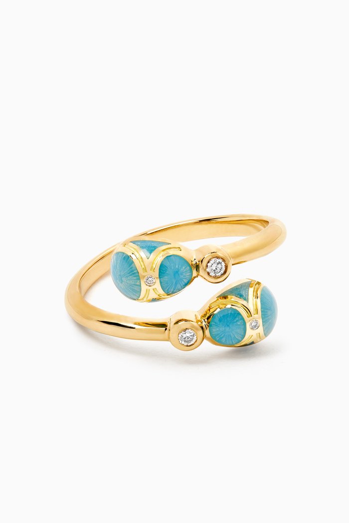 

Guilloché Enamel Crossover Ring in 18kt Yellow Gold, Blue