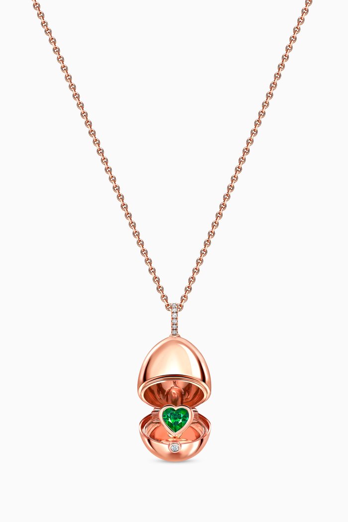 

Essence Rose Gold Emerald Heart Surprise Locket Necklace in 18kt Rose Gold, Green