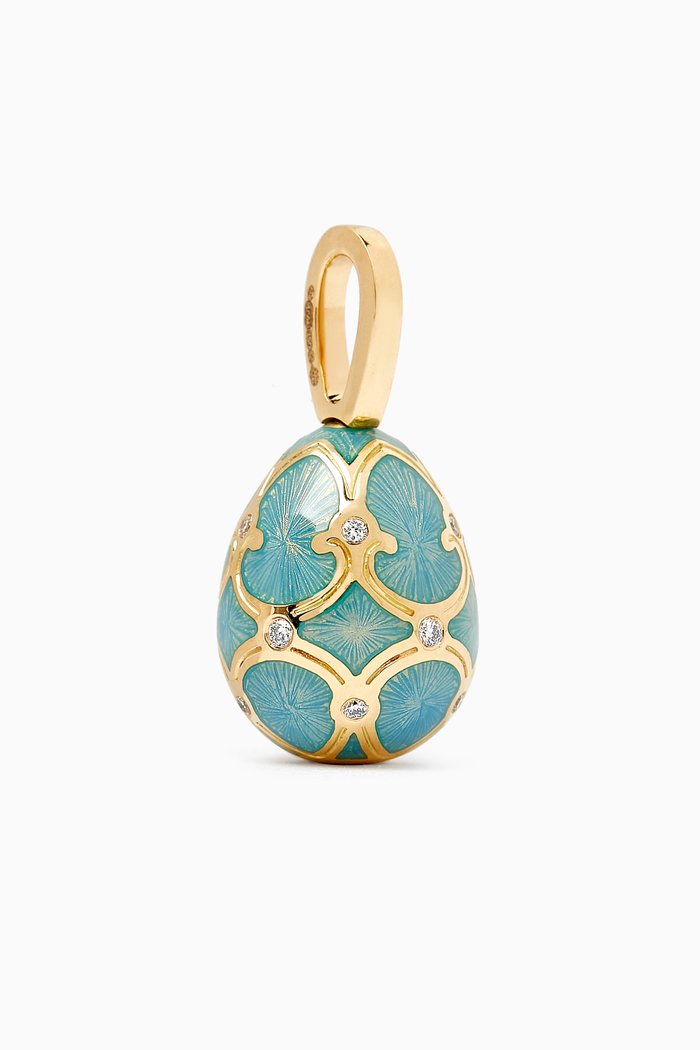 

Heritage Diamond & Guilloché Enamel Egg Charm in 18kt Yellow Gold, Blue