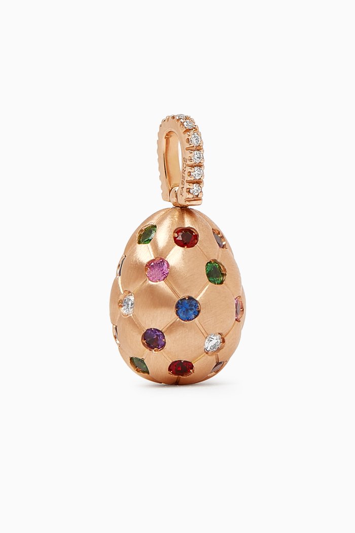 

Treillage & Gemstone Set Egg Charm in 18kt Rose Gold, Multicolour