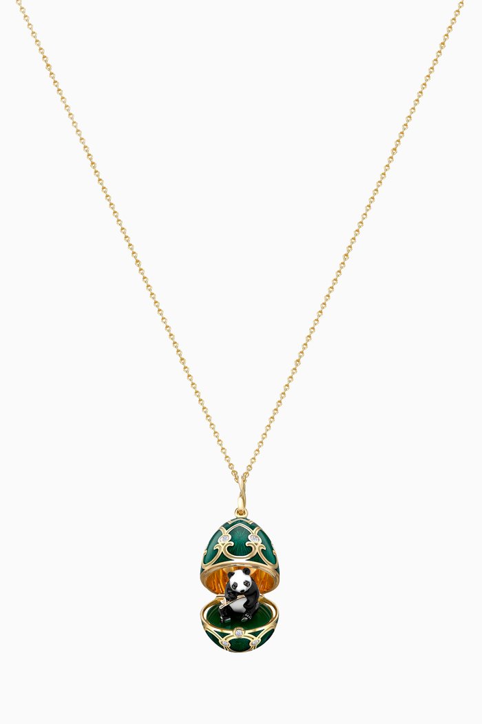 

Heritage Diamond & Guilloché Panda Locket Necklace in 18kt Gold, Green