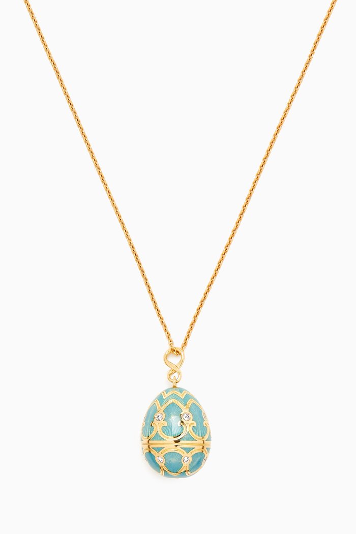 

Heritage Diamond & Guilloché Egg Necklace in 18kt Gold, Blue