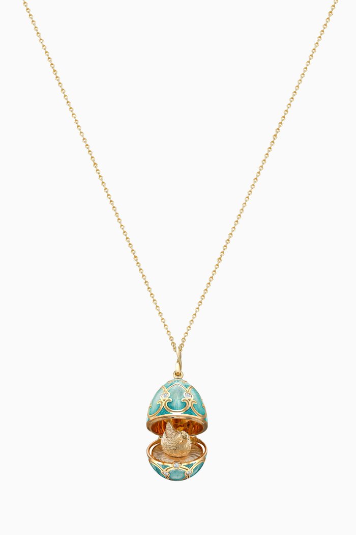 

Heritage Diamond & Guilloché Hen Locket Necklace in 18kt Gold, Blue