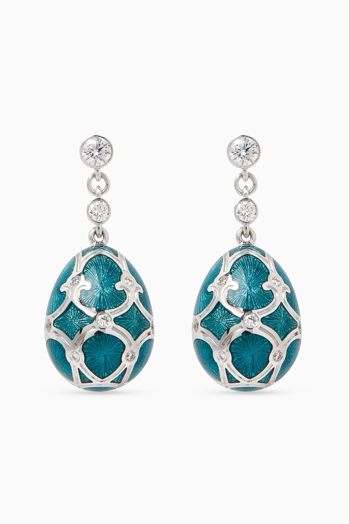 

Heritage Diamond & Guilloché Drop Earrings in 18 White Gold, Black