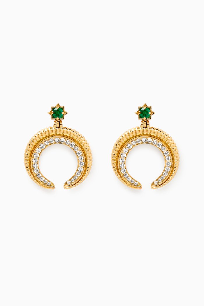 Colours of Love Baby Hilal Diamond & Emerald Earrings in 18kt Gold, Green