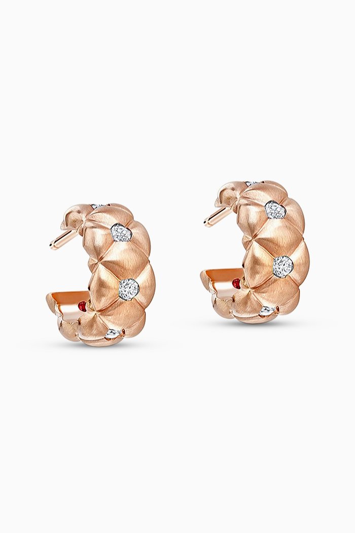 

Treillage Brushed Diamond Hoop Earrings in 18kt Rose Gold