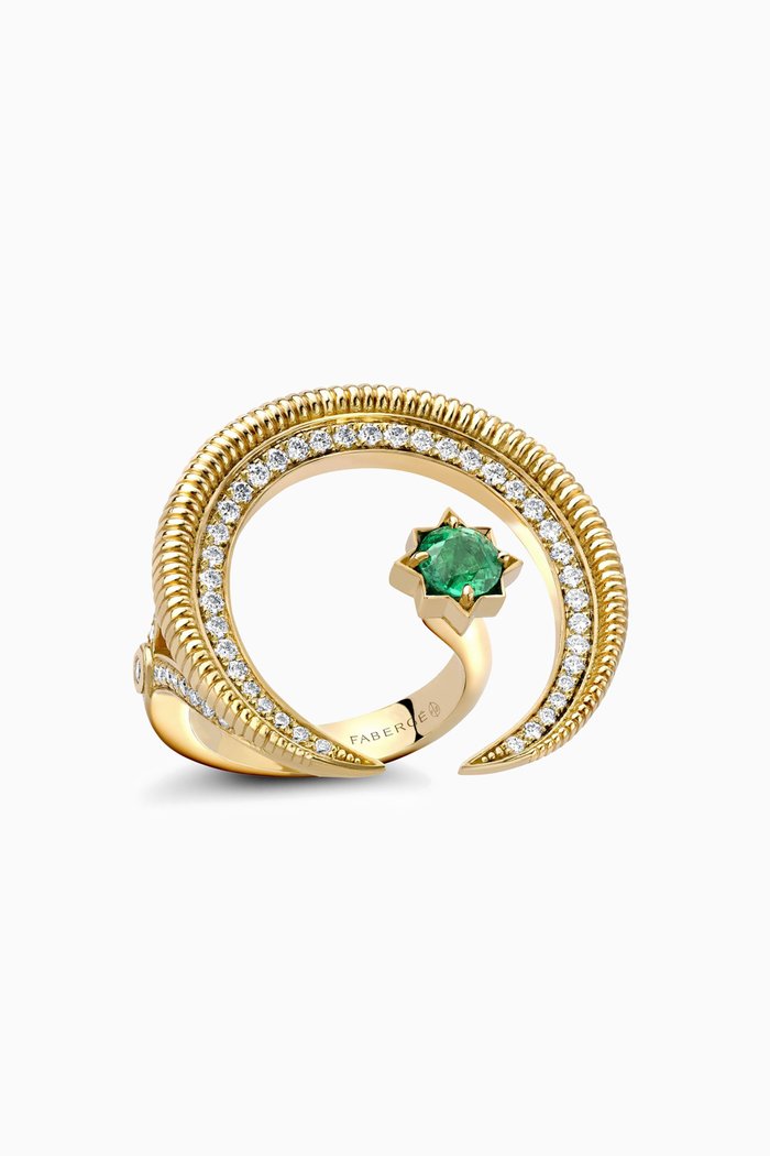 

Colours of Love Hilal Diamond & Emerald Ring in 18kt Gold, Green