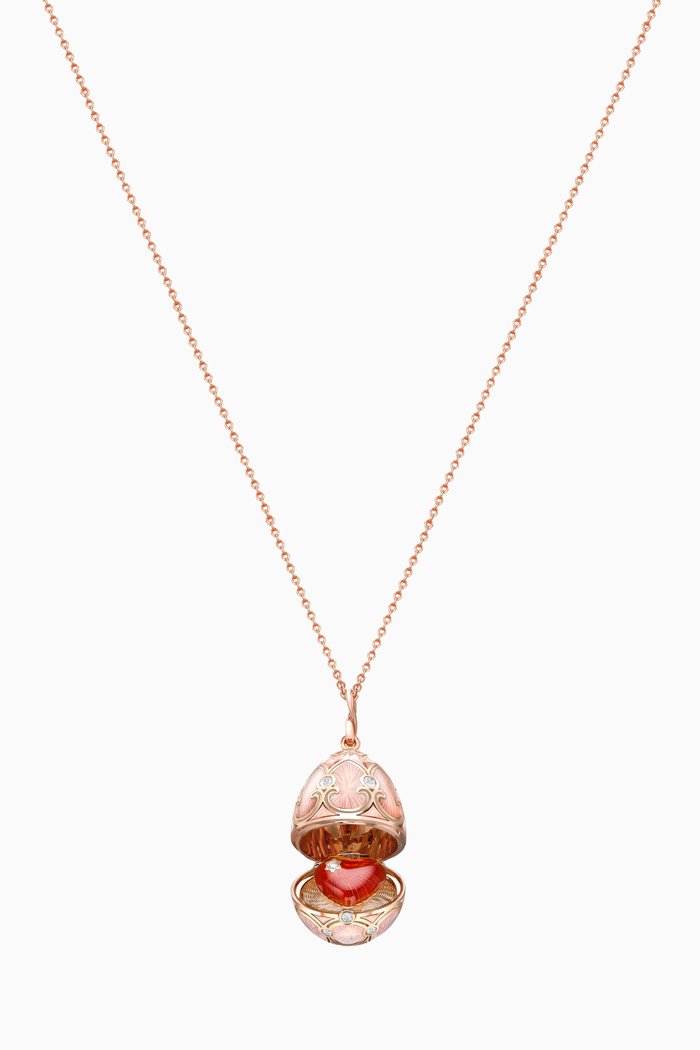 

Heritage Diamond & Guilloché Heart Locket Necklace in 18kt Rose Gold, Pink