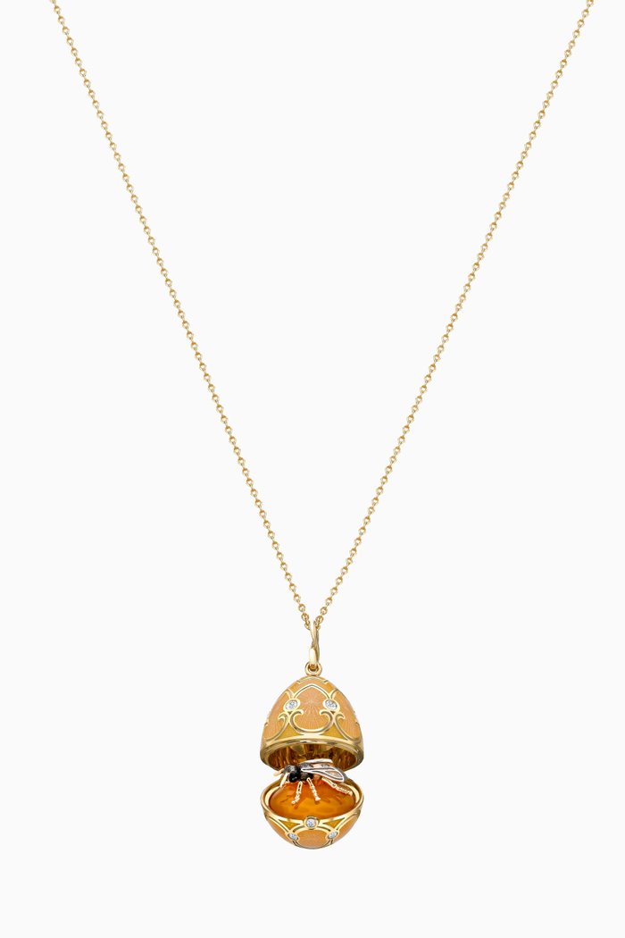 

Heritage Diamond & Guilloché Bee Locket Necklace in 18kt Gold, Orange