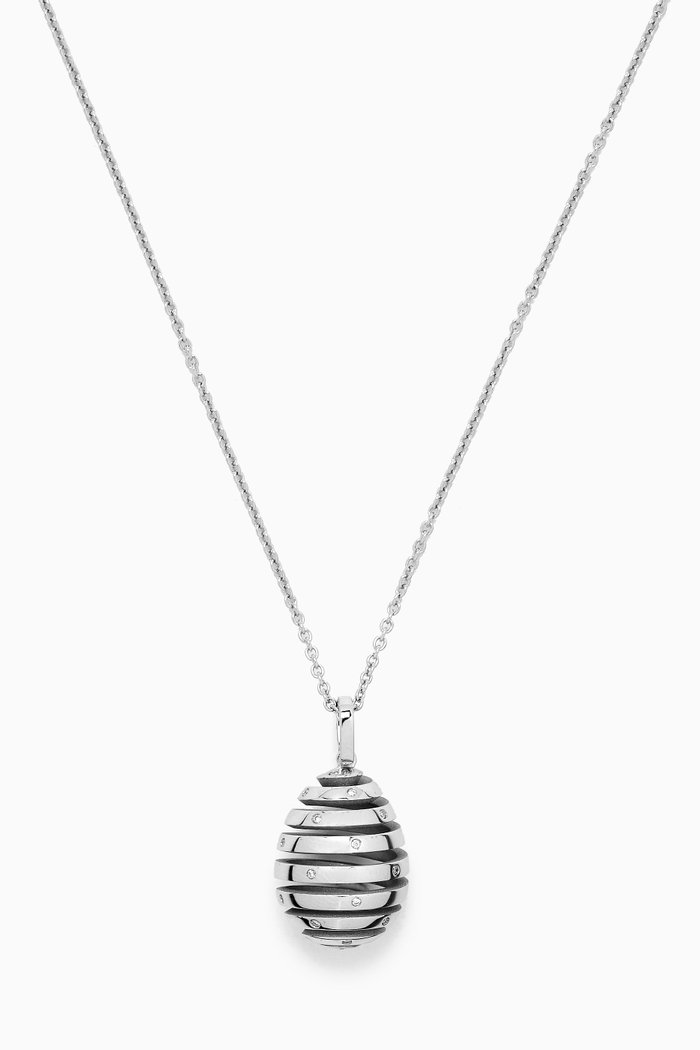 

Essence Diamond Spiral Egg Locket Necklace in 18kt White Gold