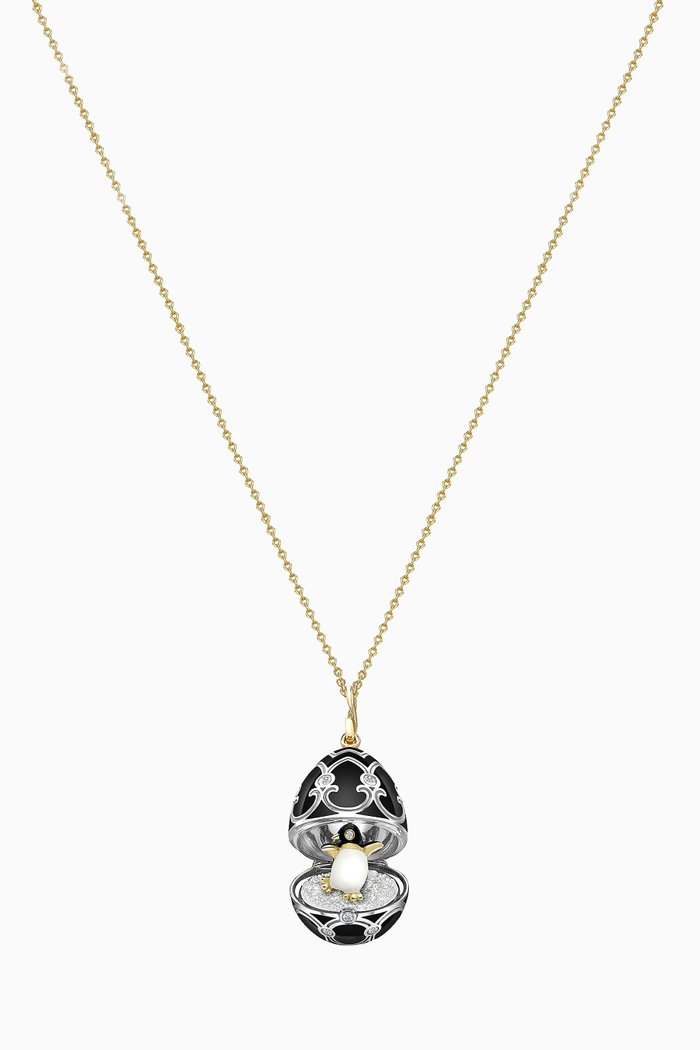 

Heritage Diamond & Guilloché Penguin Locket Necklace in 18kt White Gold, Black