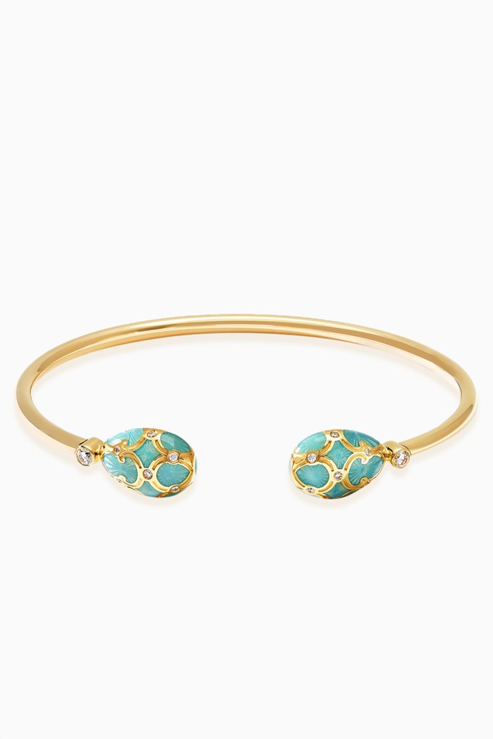 

Heritage Diamond & Guilloché Open Bracelet in 18kt Gold, Blue
