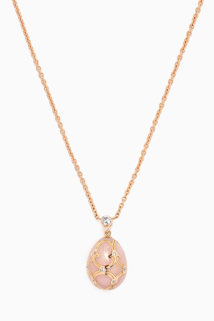 

Heritage Diamond & Guilloché Egg Necklace in 18kt Rose Gold, Pink
