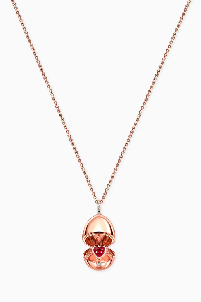 Essence Diamond & Ruby Heart Locket Necklace in 18kt Rose Gold, Red