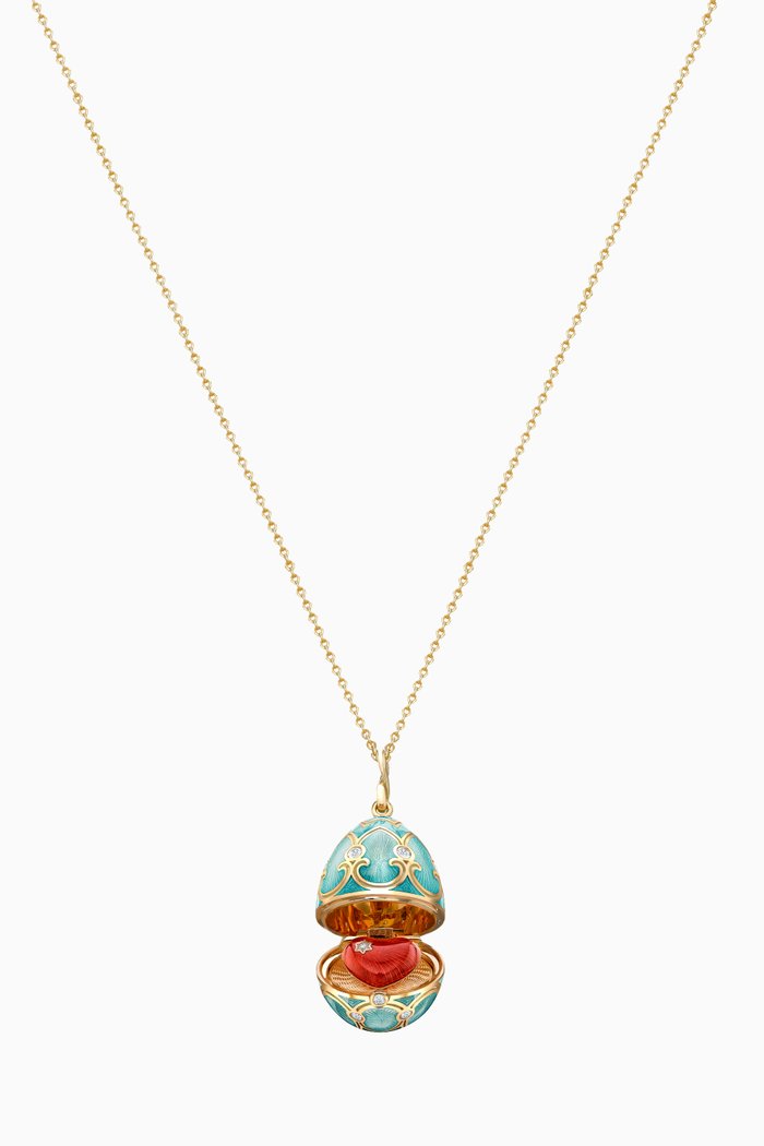 

Heritage Diamond & Guilloché Heart Locket Necklace in 18kt Gold, Blue