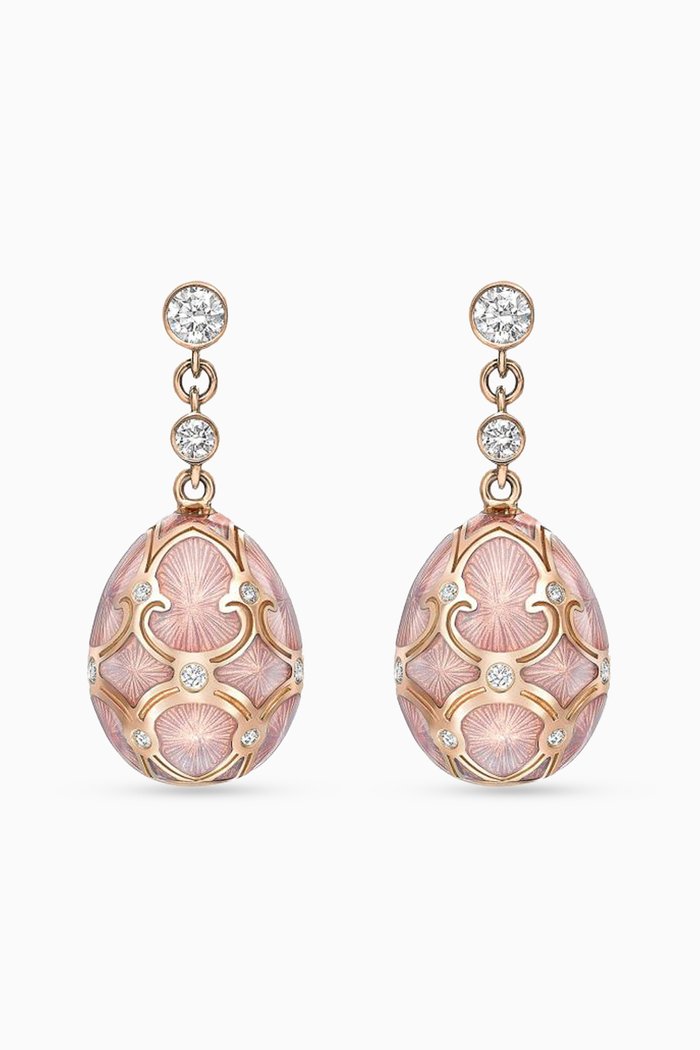 

Heritage Diamond & Guilloché Drop Earrings in 18kt Rose Gold, Pink