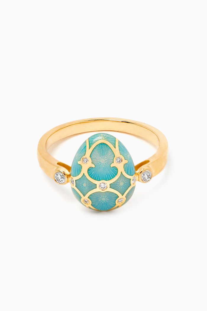 

Heritage Diamond & Guilloché Ring in 18kt Gold, Blue