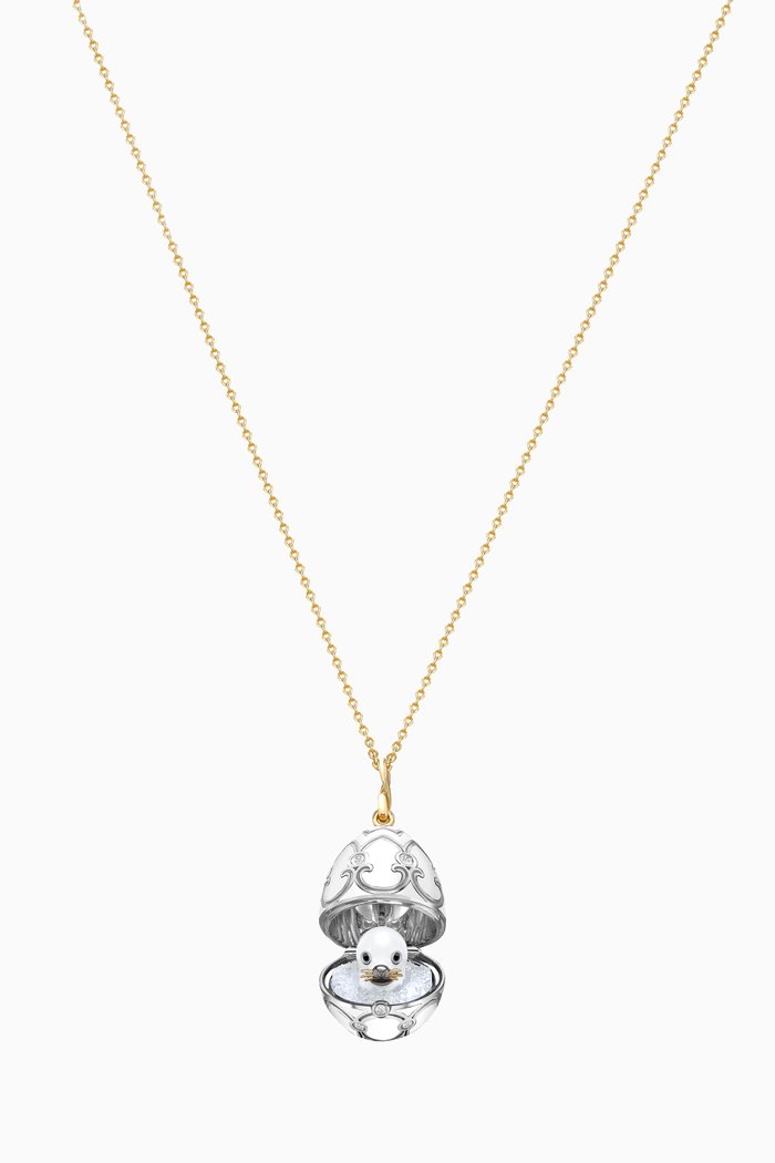 

Heritage Diamond & Guilloché Seal Locket Necklace in 18kt White Gold