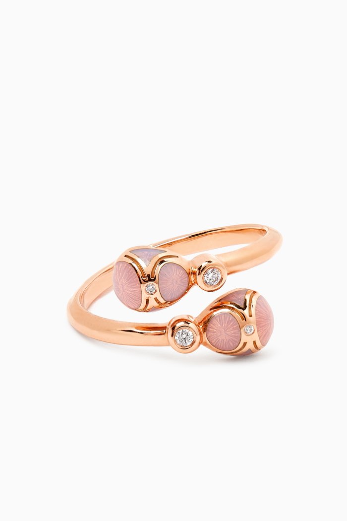

Heritage Diamond & Guilloché Crossover Ring in 18kt Rose Gold, Pink