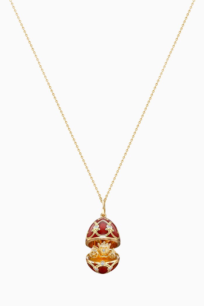 

Heritage Diamond & Guilloché Coach Locket Necklace in 18kt Gold, Red