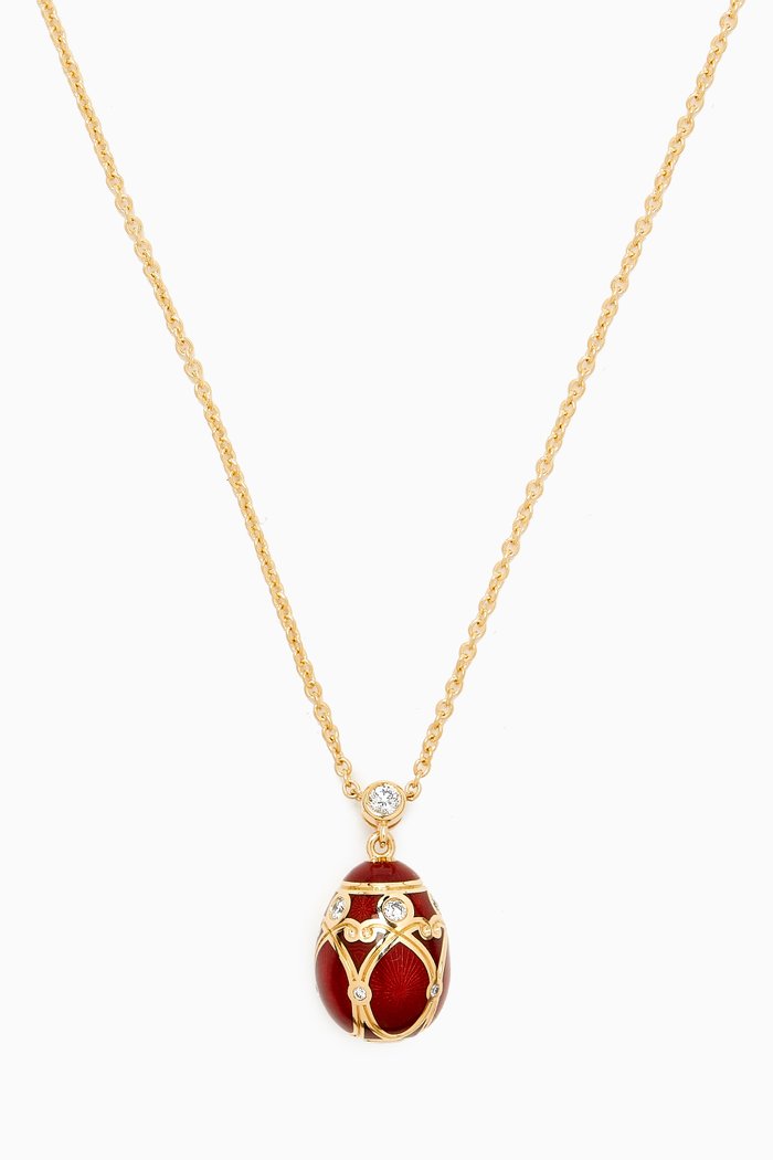 

Heritage Diamond & Guilloché Egg Necklace in 18kt Gold, Red