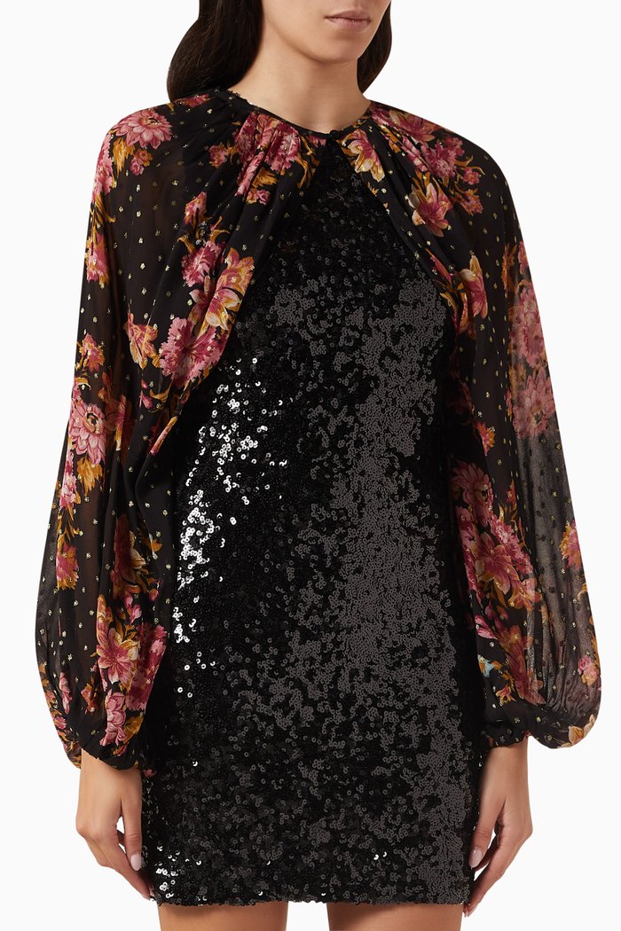

Sequins Bolero Mini Dress in Viscose Georgette, Black