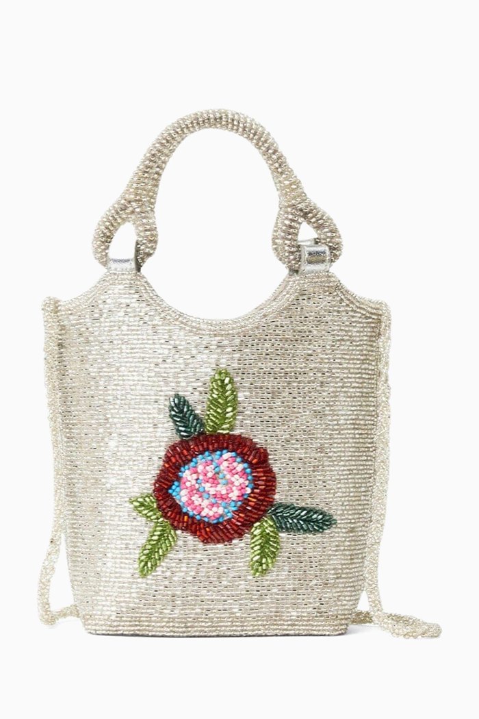 

Zoe Beaded Crossbody Bag, Silver