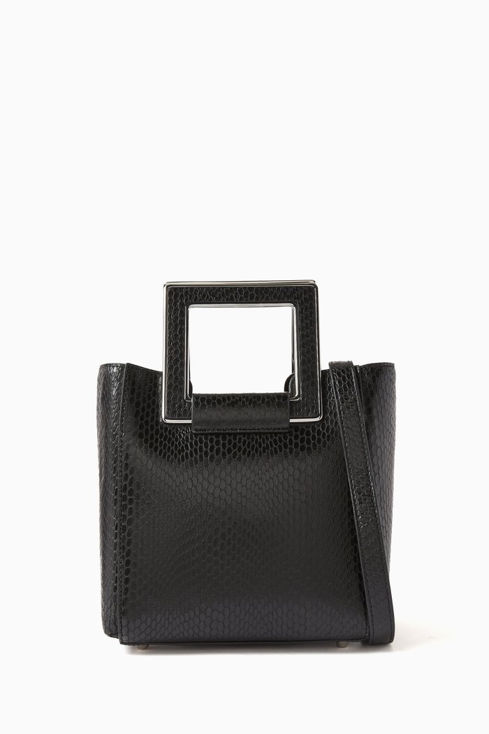

Mini Shirley Tote Bag in Snake-embossed Leather, Black