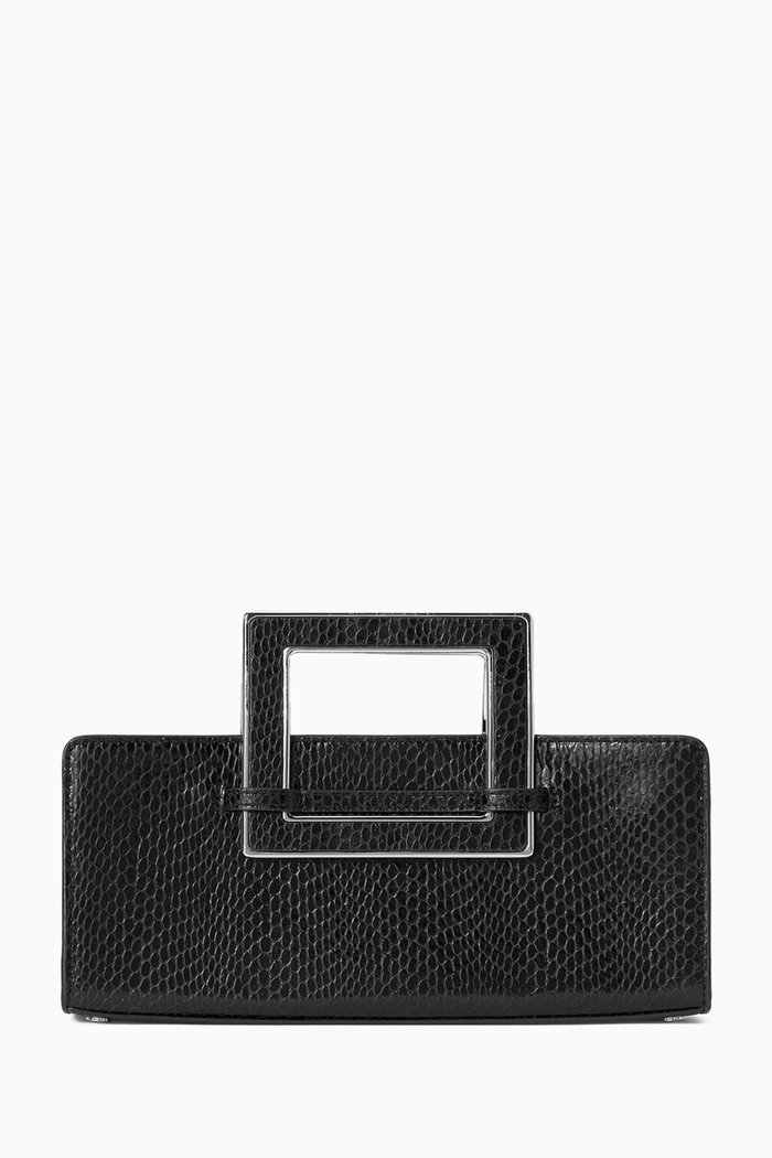

Shirley Convertible Clutch Bag in Metallic Leather, Black
