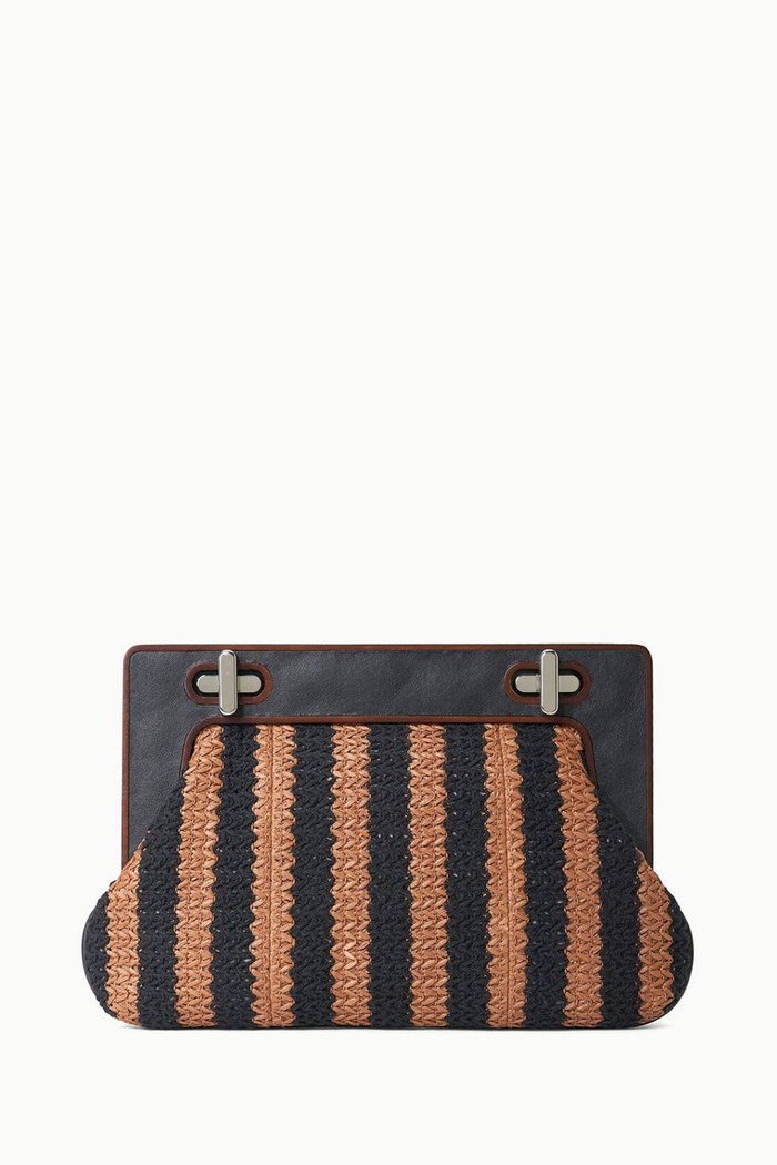 

Alba Striped Clutch Bag in Leather & Raffia, Brown
