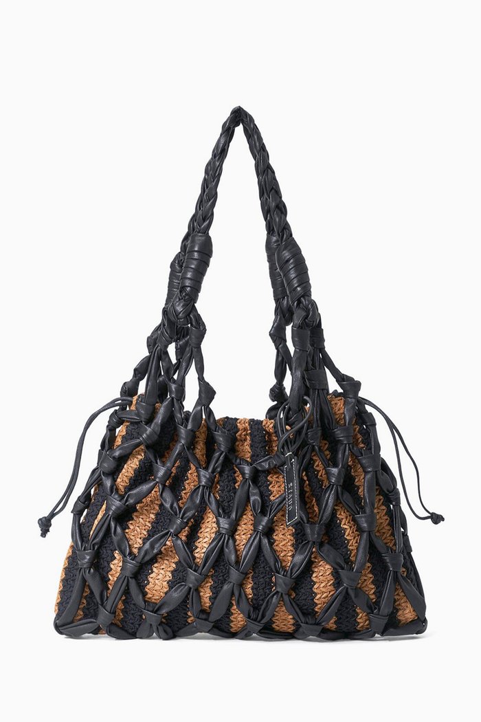 

Hitch Shoulder Bag in Raffia & Leather, Brown
